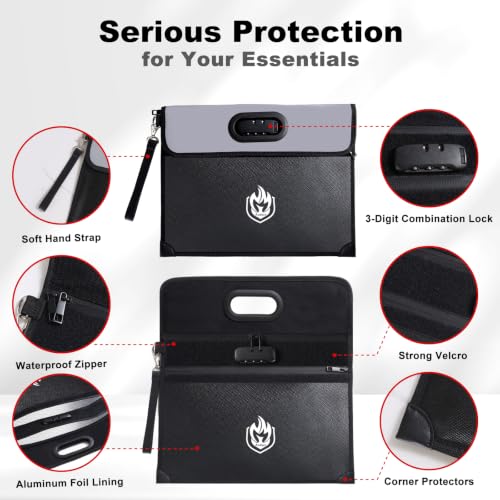 2-Pocket Fireproof Document Bag with Lock, 6500℉ Fireproof Money - Image 8