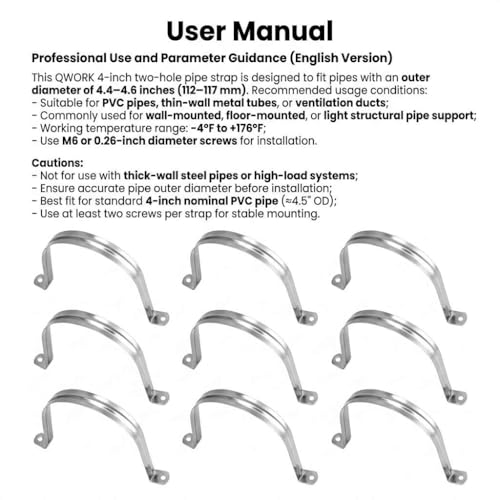 QWORK 4" Rigid Pipe Strap Clamp, 10 Pack Strap-U Bracket | Hand Tools - Image 7