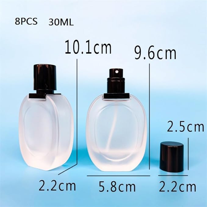 Glass Perfume Bottle Empty Refillable 8Pack Clear Travel Perfume Spray Atomizer Bottle 30ml Perfume Fine Mist Spray Perfume Bottle Atomizer Container with Sprayer Applicator (Frosted Clear 30ml 8PCS)