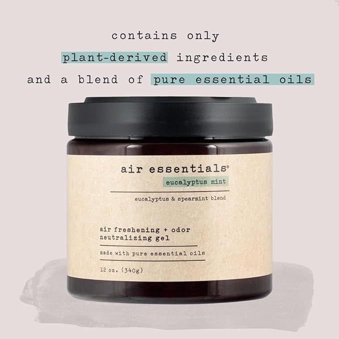Air Essentials Air Freshener & Odor Neutralizer Gel - 12 oz, Pack of 2 - Odor Eliminator - Made with Pure Essential Oils - Eucalyptus Mint Scent