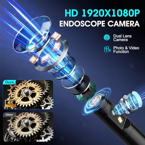 Dual Lens Endoscope Camera with Light, 1920P HD Industrial Borescope with 4.3" LCD, IP67 Waterproof Inspection Camera, 16.4FT Semi-Rigid Cable, 8 LED Lights 32GB Card, for Sewer Pi - Image 3