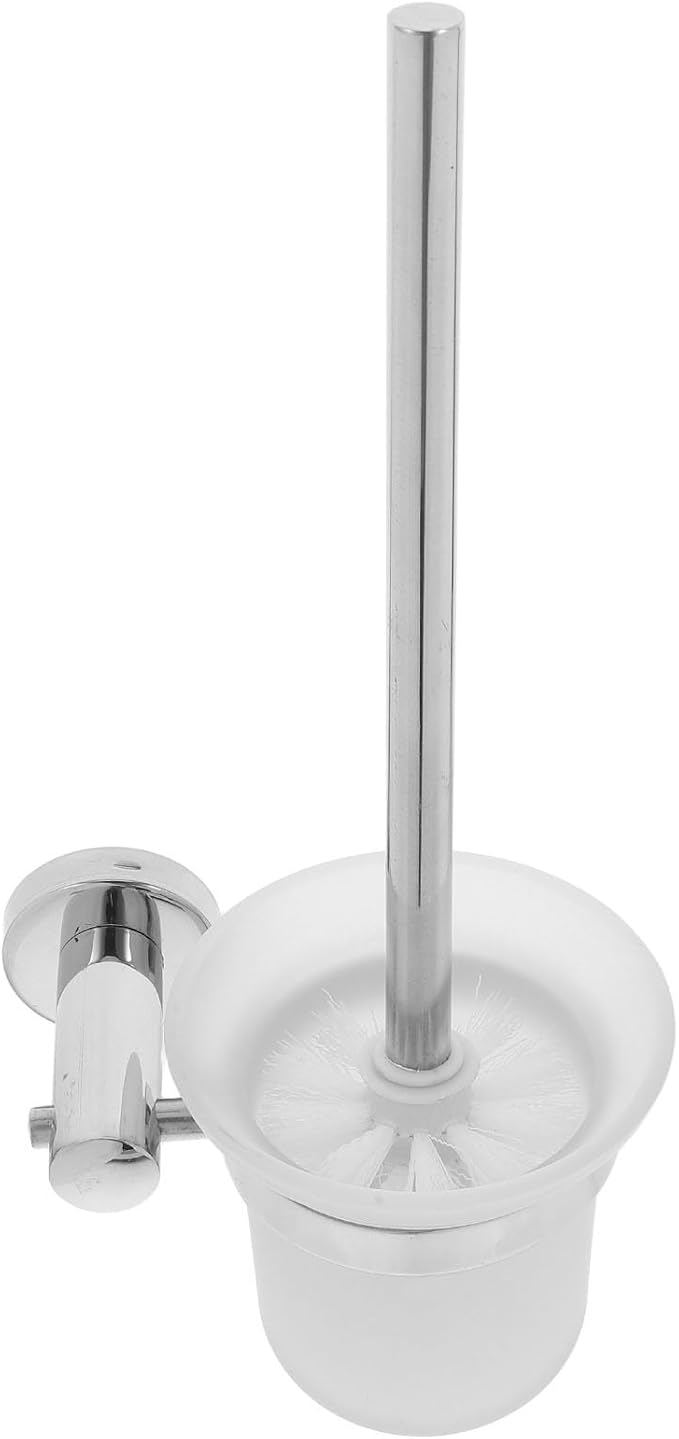 IMIKEYA Stainless Steel Toilet Brush and Holder Set, Heavy Duty Long Handle Toilet Bowl Cleaning Brush with Glass Cup Holder for Bathroom Accessories and Deep Cleaning