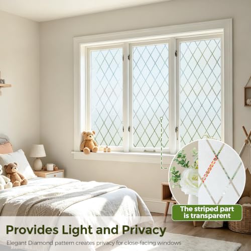 Frosted Window Privacy Film Diamond Static Cling 17.5 x 78.7 in - Image 5
