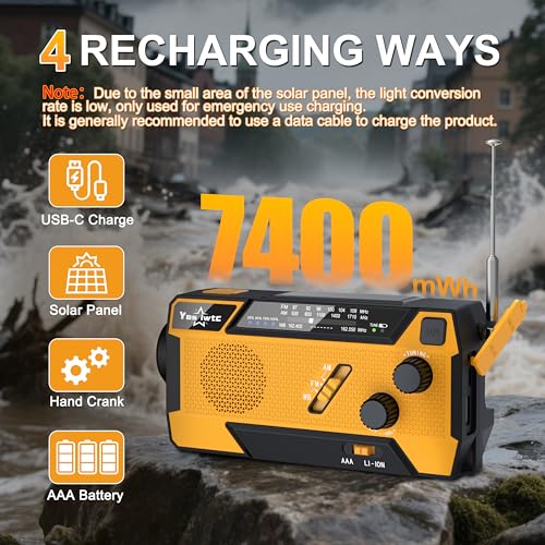 Hand Crank Emergency Radio 7400mWh (2000mAh) Solar Hand Crank - Image 6