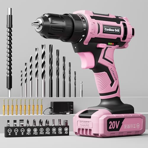 Pink Cordless Drill Set, VIWKO 20V Electric Power Drill for Women - Image 2