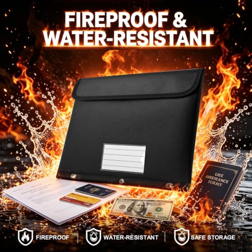 Fireproof 3 Ring Binder Pocket, Document Bag Side Loading, Black - Image 3