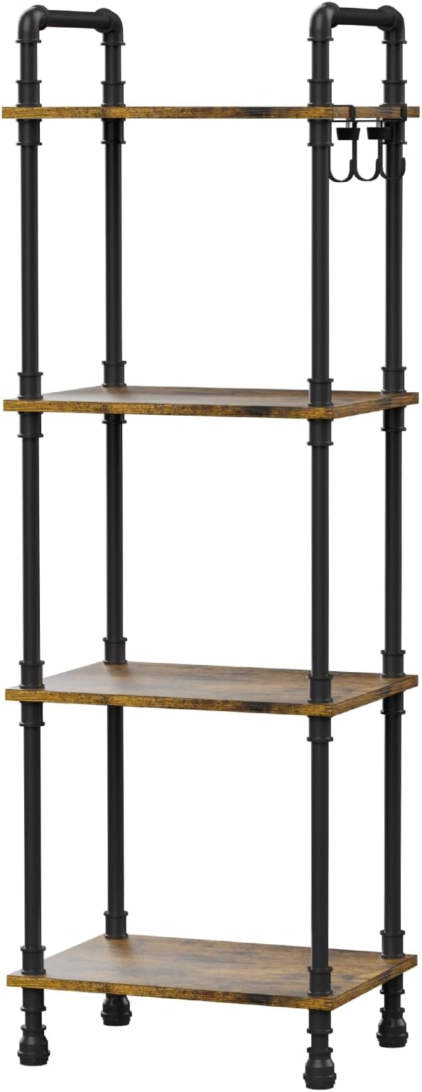 Aduanbang 4-Tier Industrial Pipe Ladder Shelf, Vintage Style Bookshelf, Freestanding Storage Rack Organizer for Living Room, Bedroom, Kitchen (Brown(4-Tier))