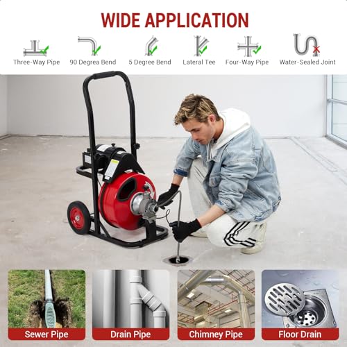 370W Auto-Feed Electric Drain Auger, 100ft x 3/8in Sewer Cleaning - Image 6