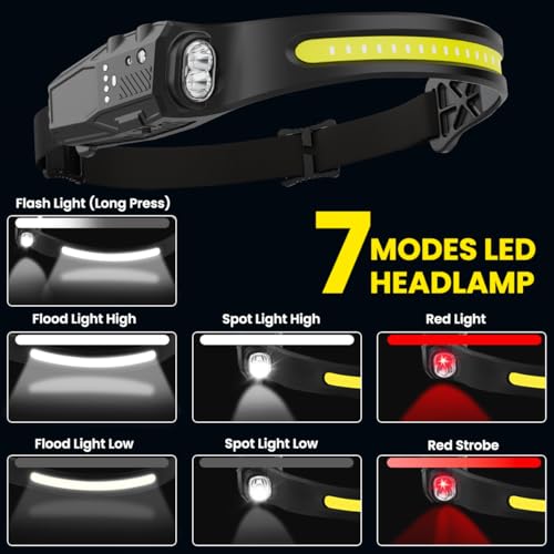 3Pack 7Modes LED Headlamp Rechargeable with Red Light for Adults - Image 3
