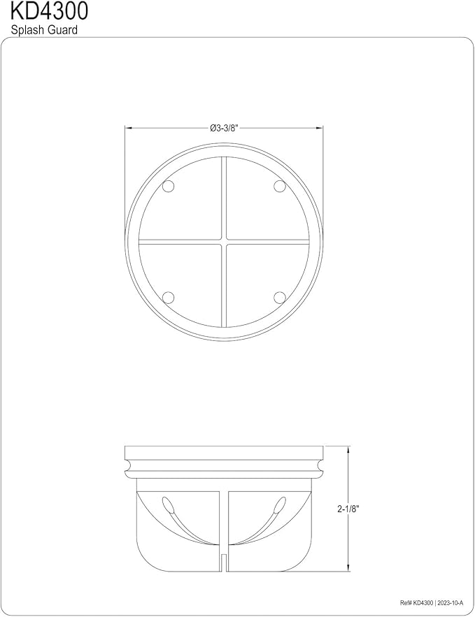 Kingston Brass KD4300 Made to Match Garbage Disposal Splash Guard, 3-3/8'' (L) x 3-3/8'' (W) x 2-1/8'' (H), Black