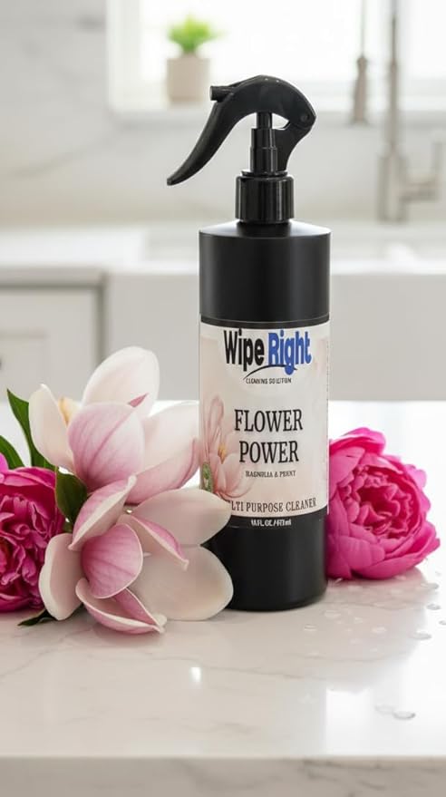 Wipe Right Cleaning Solutions-Multipurpose "Flower Power" Cleaner. Plant Based 16 oz. Household Daily Cleaner. Magnolia & Peony Scented. Use in Kitchen, Bathroom, countertop,Walls,Fridge,Stove