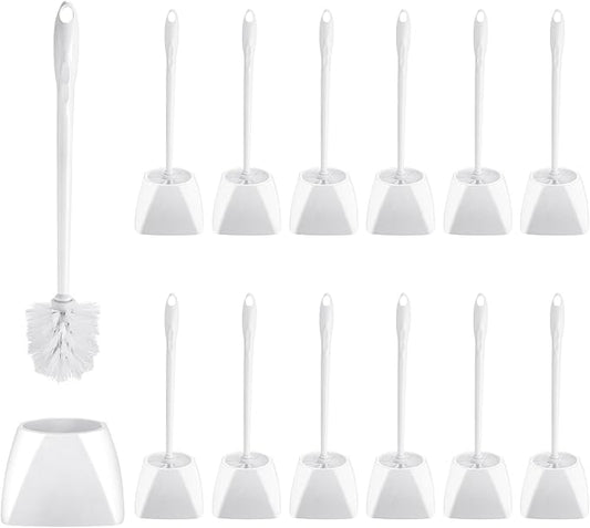 15 Sets Toilet Holder and Brush Set 16.14 Inch Toilet Bowl Cleaner Brush with Caddy Bathroom Scrub Plastic Scrubber with Long Handle for Bathroom Cleaning, Easy to Assemble (White)