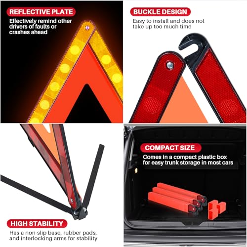 MAOPINER 3 Pack Reflective Emergency Warning Triangles with Case - Image 5