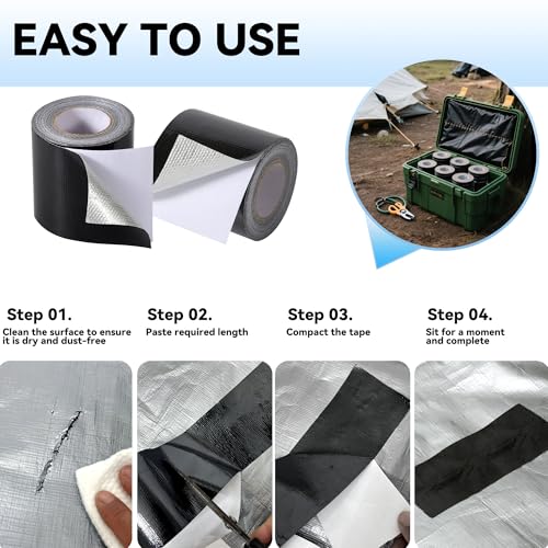 RV Awning Repair Tape: 3" x 30FT Black Fabric Heavy Duty | Home Repair - Image 6