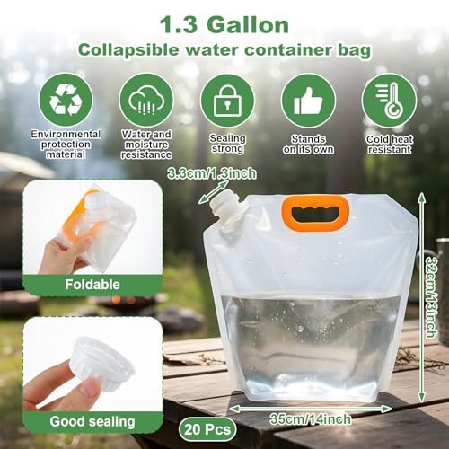 20Pcs 1.3Gallon Collapsibles Water Container Bag Bulk - Image 3