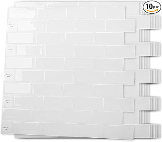 Art3d 10-Sheet Peel and Stick Backsplash Tile for Kitchen - 12”×12” Stick on Wall Tile for Kitchen Bathroom Countertop Living Room, White Washed