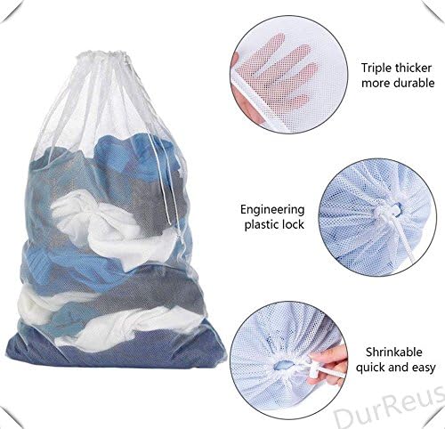 DurReus Large Mesh Drawstring Travel Laundry Bags Washable,Sturdy Resistant, Jumbo Household Dorm Net Washing Bags Clothing,Hosiery,Stocking,Machine,Drying