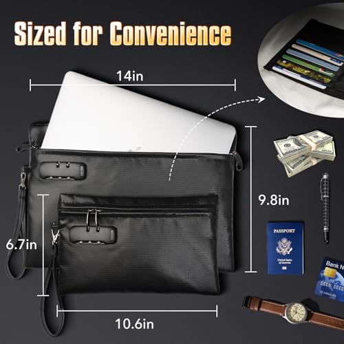 Fireproof Document Bag Set with Lock, 2 Pcs Money Box for Cash & - Image 3