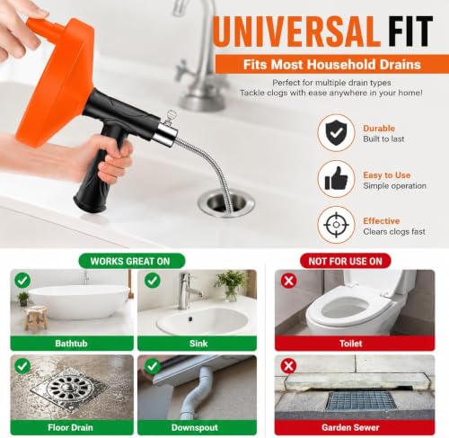 33 FT Drain Snake Auger, Plumbing Snake Drain Hair Clog - Image 5