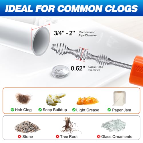 Drain Auger 33Ft, Auto-Feed Drain Clog Remover Plumbing - Image 5