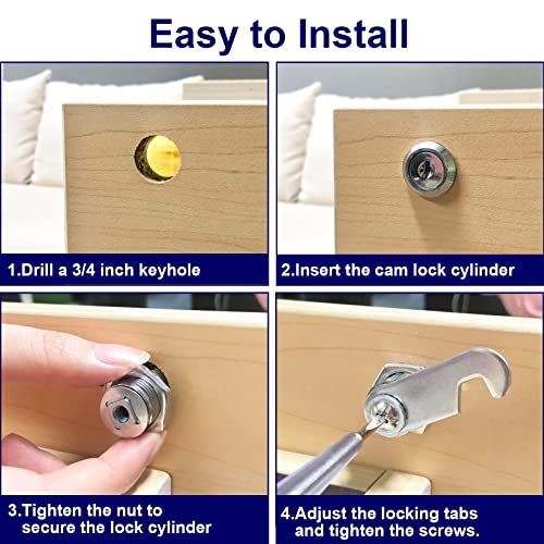 Jayseon 3 Pack Cabinet Locks with Keys, RV Cam Lock Keyed - Image 4