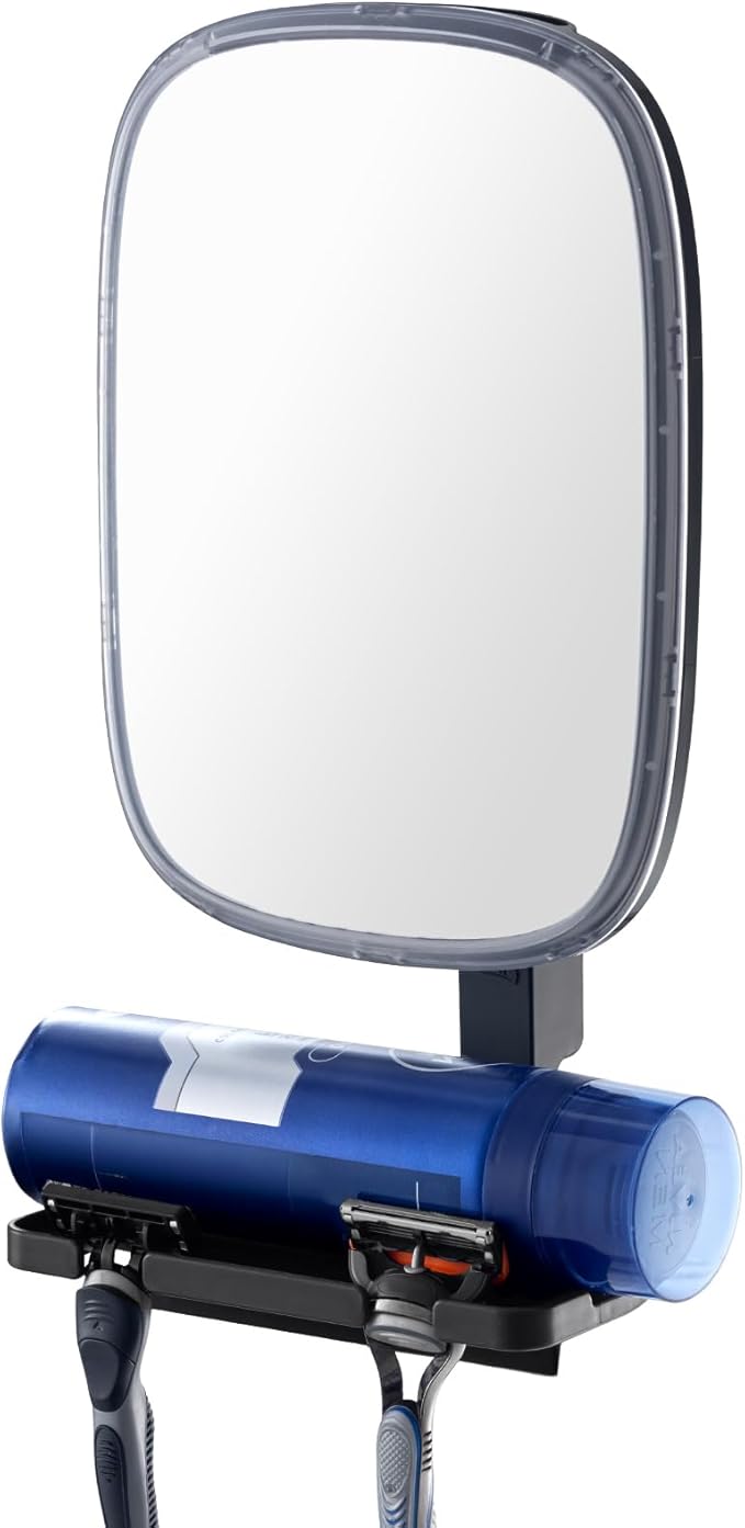TAILI Fogless Mirror for Shower with Squeegee,Removable Fog Free Suction Mirror with Razor Holder for Shower Accessories,Bathroom, Adjustable,Shatterproof - for Men and Women-Black