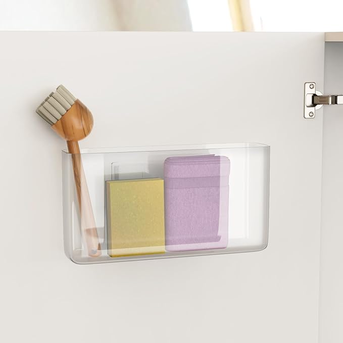 NiHome Acrylic Wall Mount Organizer 2-Pack, Slim Multi-Use Over Cabinet Storage Bins No-Drill Installation, Versatile Use for Kitchen, Bathroom, Office Perfect for Small Accessories (Clear)