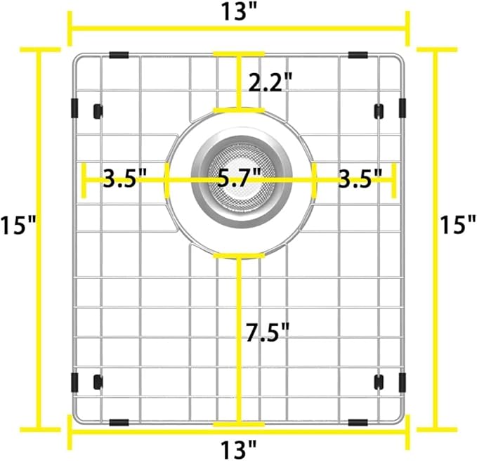 SANNO Kitchen Sink Protectors, 13"X 15" Gird Sink Protector for Kitchen Sink, Grid Sink Protector Kitchen Sink Rack for Bottom of Sink,Rear Drain for Single Bowl, Stainlsee Steel
