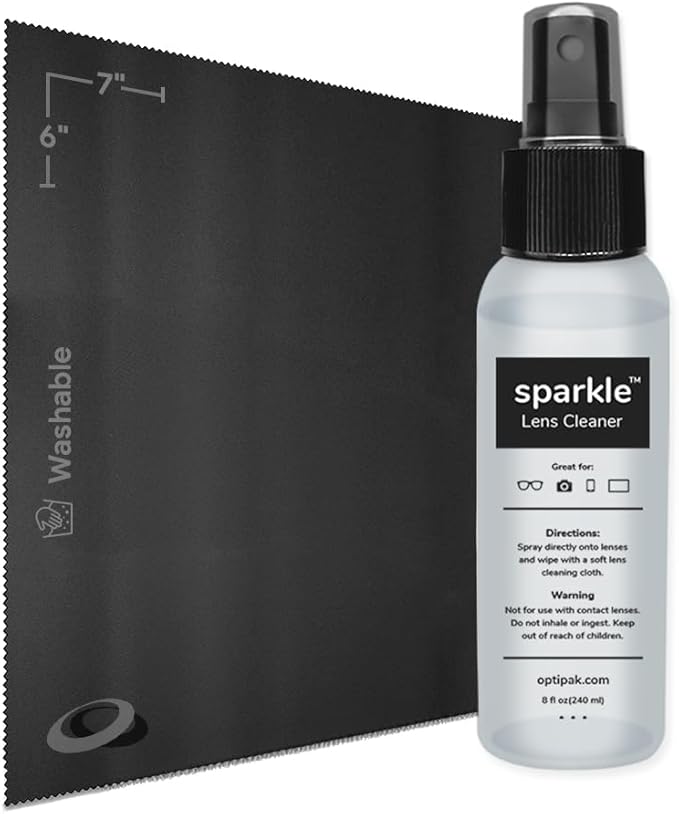 Sparkle Anti-Reflective Lens Cleaner Spray with Microfiber Cloth for Eyeglasses, Sunglasses, Lenses, Screens, Tablets & Binoculars - Ammonia Free And Streak Free (Black/8oz 1Pk)