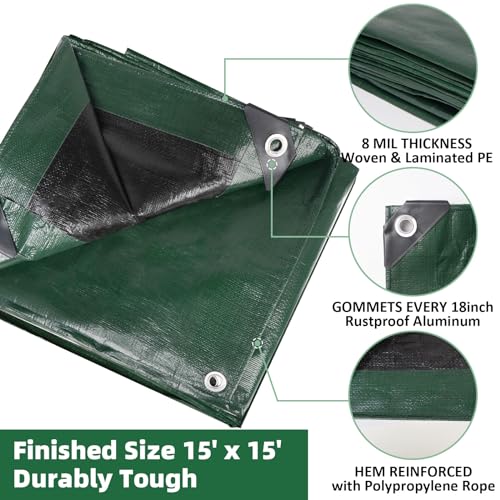 Heavy Duty Double-Sided Waterproof Poly Tarp 15x15 Feet - Image 4