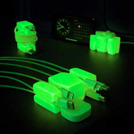 GlowBrick Stocking Stuffers for Adults Cord Management Weighted Cord Holder Cable Wrap Phone Stand - Glow-in-The-Dark Gadget Organizer for Nightstand. Gift for Men, Silicone. 6pk Glowing Green