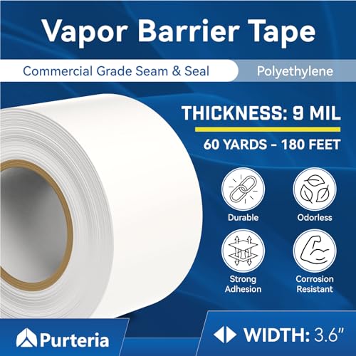 Vapor Barrier Tape, 9 Mil 3.6" x180', 3 Roll - Image 3