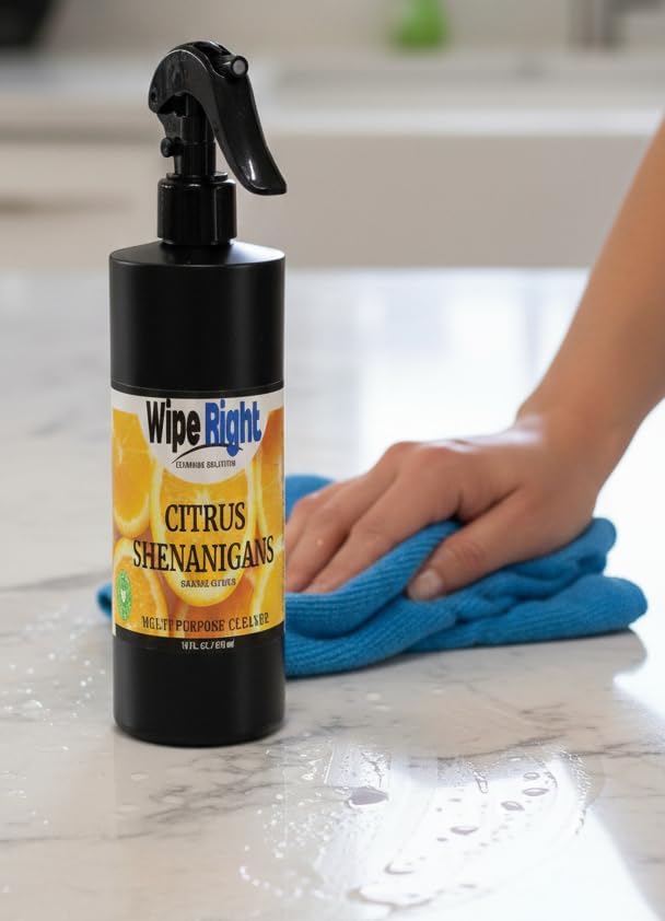 Wipe Right Cleaning Solution- Citrus Shenanigans- Multi Purpose Household Daily Cleaner. Plant Based 16 oz. Orange Scented. Use in Kitchen, bathroom, countertop,walls,fridge,stove