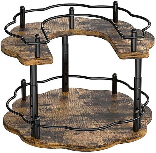 NCONCO 2 Tier Lazy Susan, Lazy Susan Turntable Cabinet with 3 Adjustable Heights Guard Rails Spice Rack for Countertop Kitchen Cabinet Pantry (Walnut)