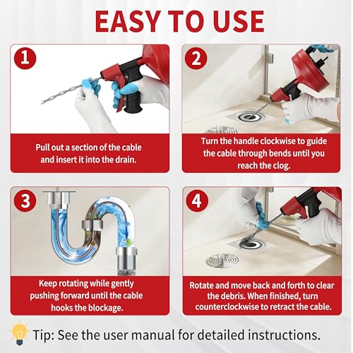 Drain Snake 50 Ft with Drill Attachment, Auto Feed 1/4 - Image 6