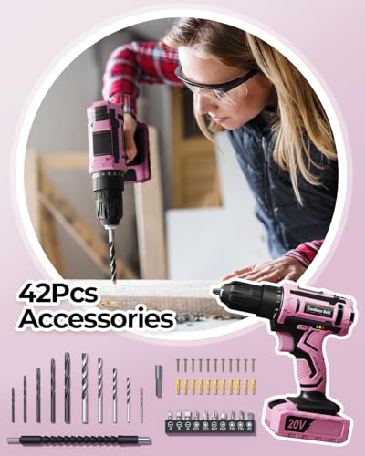 Pink Cordless Drill Set, VIWKO 20V Electric Power Drill for Women - Image 4
