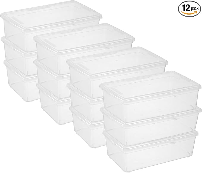 novelinks 6 Quart Clear Plastic Storage Bins with Transparent Lids Stackable Box Craft Storage Organizing Container,12 Pack