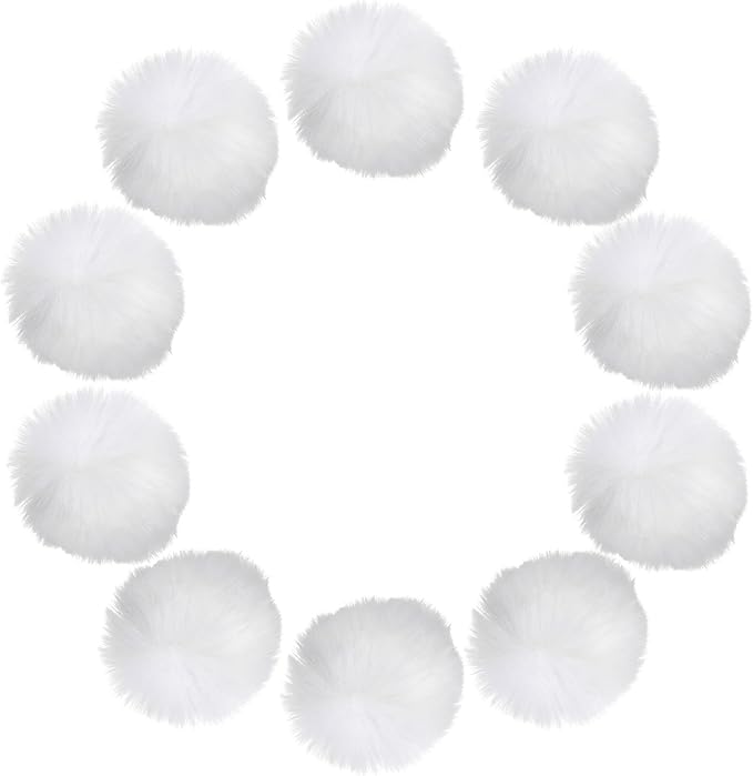 uxcell 2 Inch Faux Fur Pom Pom Balls, 10 Pcs White Fluffy Soft Faux Fur Pom Poms for Hats with Elastic Loop for DIY Knitting Hats Keychain Scarves Gloves Bags Shoes Accessories