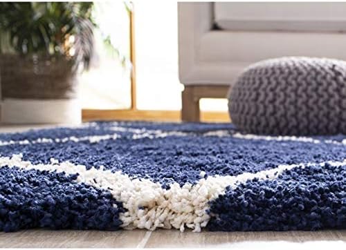 SAFAVIEH Hudson Shag Collection X-Large Area Rug - 11' x 15', Navy & Ivory, Modern Trellis Design, Non-Shedding & Easy Care, 2-inch Thick Ideal for High Traffic Areas in Living Room, Bedroom (SGH281C)