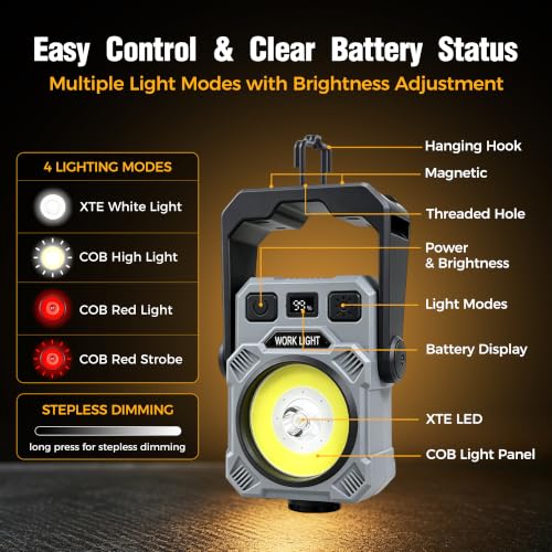 Magnetic Rechargeable Work Light, 2Pack 4000mAh Mechanic Light Up - Image 5