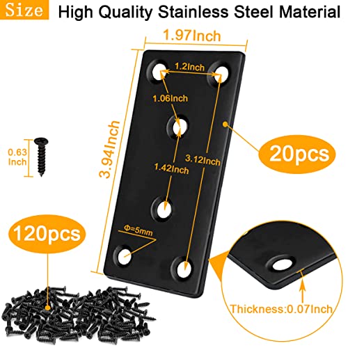 20Pack 4x2 Inch Black Flat Mending Plates Flat Bracket | Home Repair - Image 3