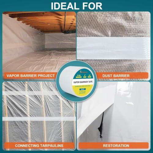 4" x 180' Vapor Barrier Tape, 9 Mil White Polyethylene Insulation - Image 6