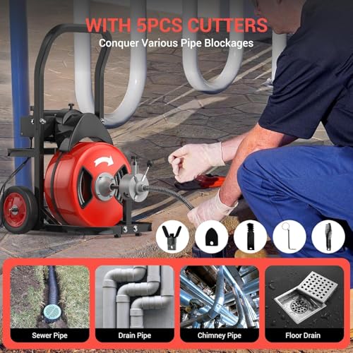 MAXSA 100Ft 3/4 Inch Drain Cleaning Machine, 750W Auto Feed Sewer - Image 6