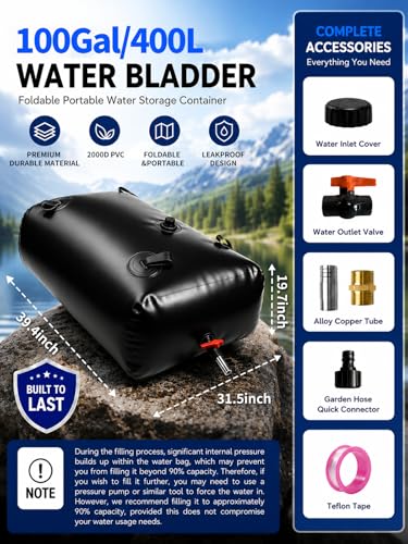 100 Gallon Water Bladder Tank, 2000D PVC Portable Water - Image 3