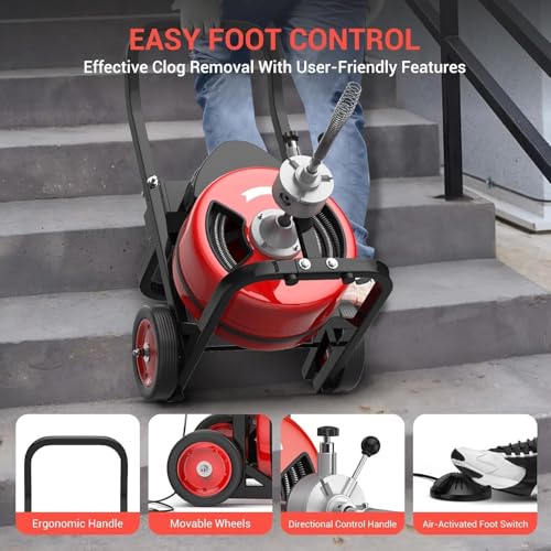 MAXSA 100Ft 3/4 Inch Drain Cleaning Machine, 750W Auto Feed Sewer - Image 5