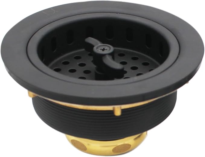 Westbrass D2155-62 Wing Nut Style Large Kitchen Basket Strainer with Waste Disposal Flange and Stopper, Matte Black