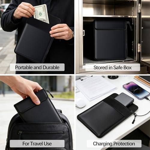 Fireproof Money Bag for Cash, 8x5.3in, Black - Image 7
