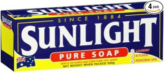 Sunlight Pure Soap, 4 Bar Pack, 500g for Laundry, Kitchen or Personal Use
