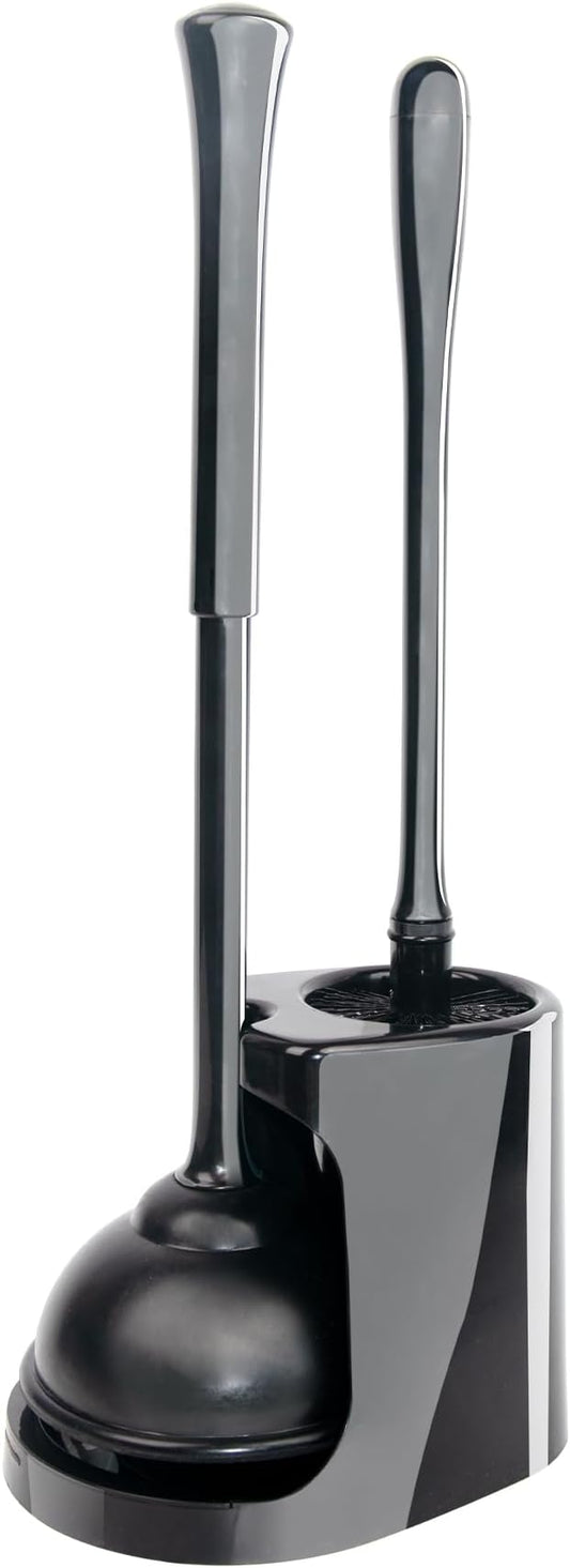 CELOX Black Toilet Plunger and Brush Set with Holder for Bathroom, 1 Set,Silver-Black