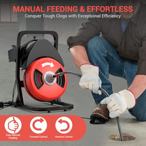 50FT 450W Electric Drain Snake Auger with Auto-Feed for 1"-4" - Image 5